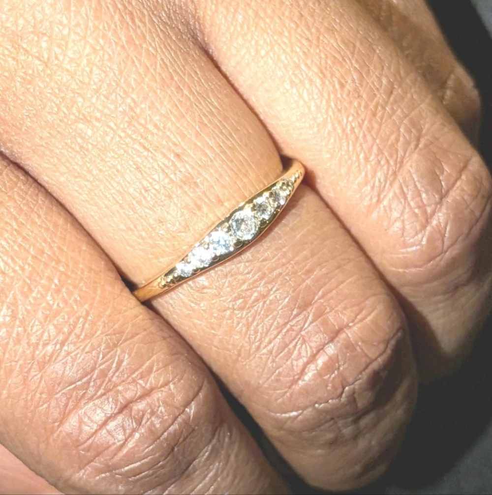 Dainty 14k Gold Plated Round Cut Moissanite Women's Anniversary Band Ring